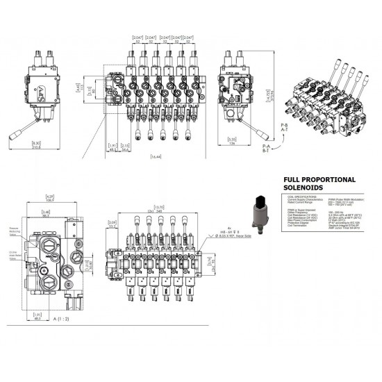 6 szekciós HM Line proporcionális hidraulikus vezérlőtömb + rádióvezérlés