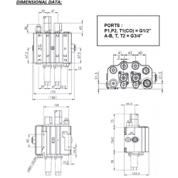 Front loader valve, 90 L/min hydraulic valve kit, 2 sections + joystick controller LS closed centre