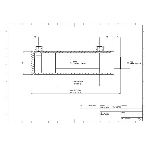 KPSB70X100X800 kétirányú munkahenger (csapszegfuratok nélküli)