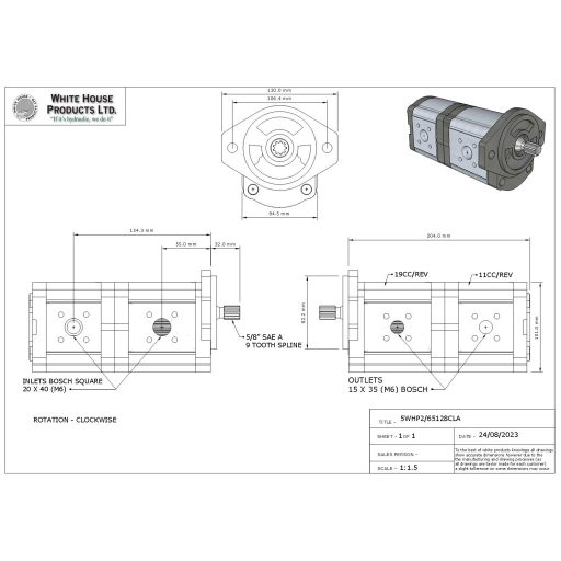 WHP cserealkatrész Bosch Rexroth 0510665128 helyett – tandem hidraulikus fogaskerék-szivattyú