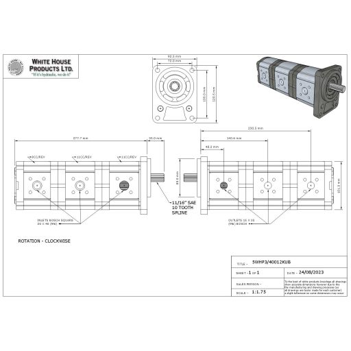 WHP Beta egyenértékű hidraulikus háromszekciós fogaskerékszivattyú Kubota 0510565079