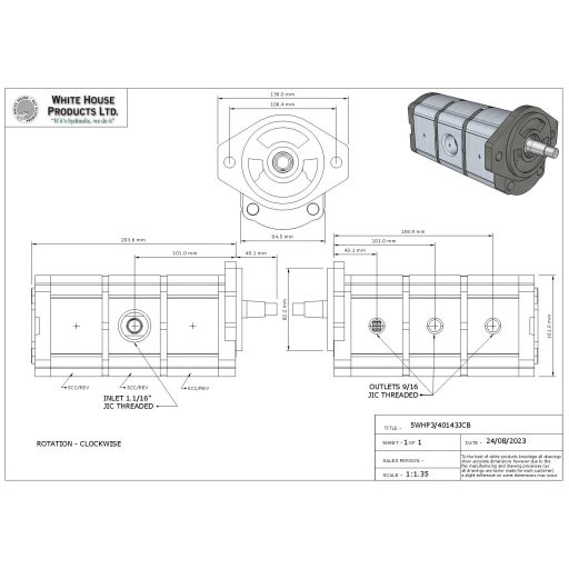 WHP Beta 8886Z-vel egyenértékű hármas hidraulikus fogaskerék-szivattyú
