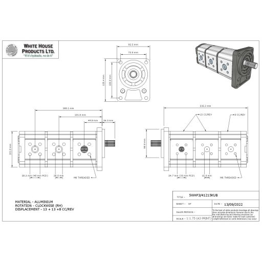 WHP Beta – Zexel 307012-8160 megfelelője hidraulikus tripla fogaskerék-szivattyú