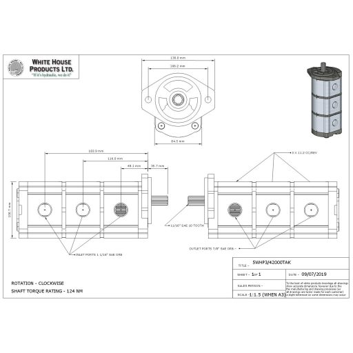 WHP Beta 307012-0041/42 megfelelő háromszoros hidraulikus fogaskerék-szivattyú