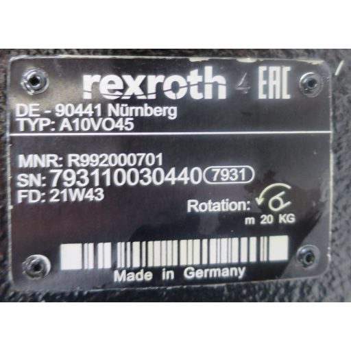 BOSCH REXROTH No. R992000701 Hidraulikus dugattyús szivattyú ALA10VO45DFR1/52L-VSC11N00-S1507